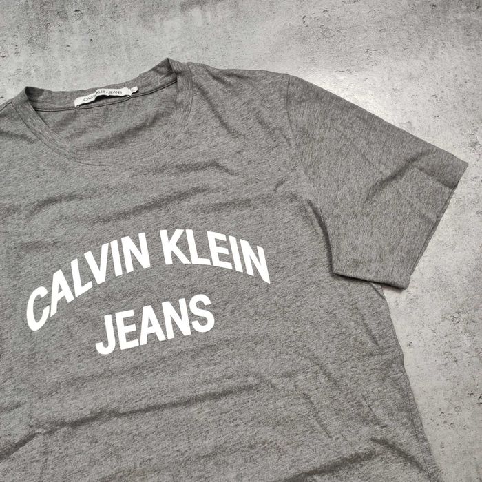 MĘSKA Koszulka Bawełna PREMIUM Szara Duże Logo CK Calvin Klein Jeans