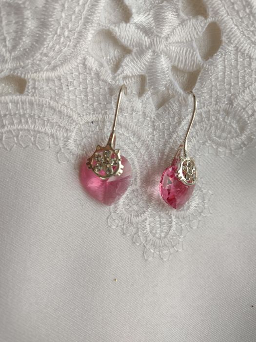 kolczyki różowe serca serduszka Swarovski