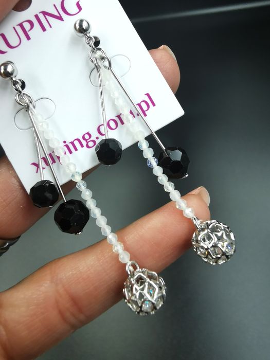 Kolczyki nowe posrebrzane kula z brynacikiem srebrne wiszące