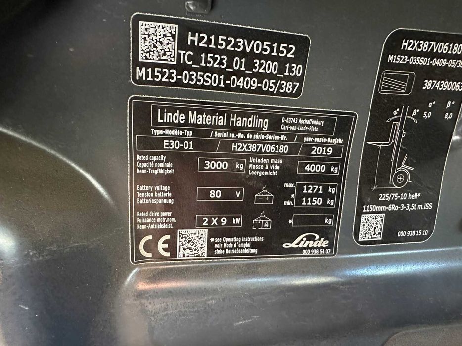 WÓZEK WIDŁOWY LINDE E30 ROK 2017 4 sekcje , przesuw boczny