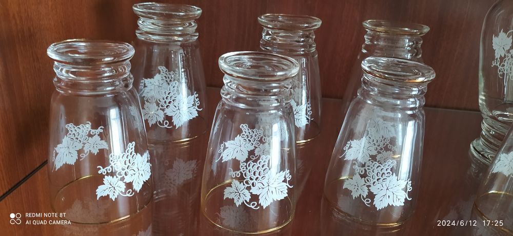 Jarro com 12 copos vintage decorado437280251618928642