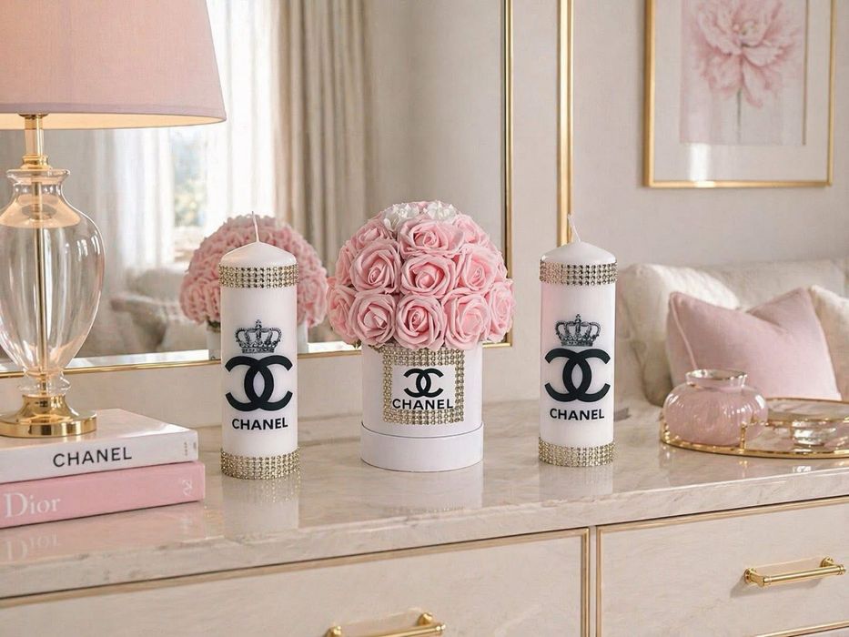 Flower Box z róż piankowych dekoracja glamour Chanel Versace prezent