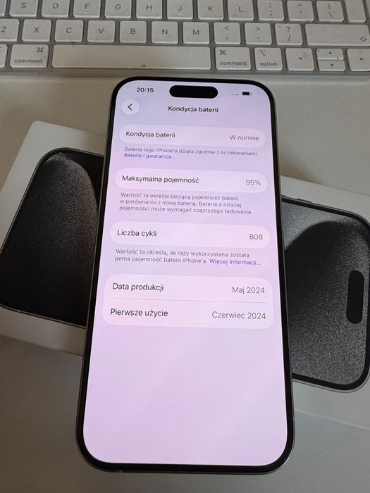 Bateria 95% iPhone 15 Pro 256gb White Titanium Stan Idealny