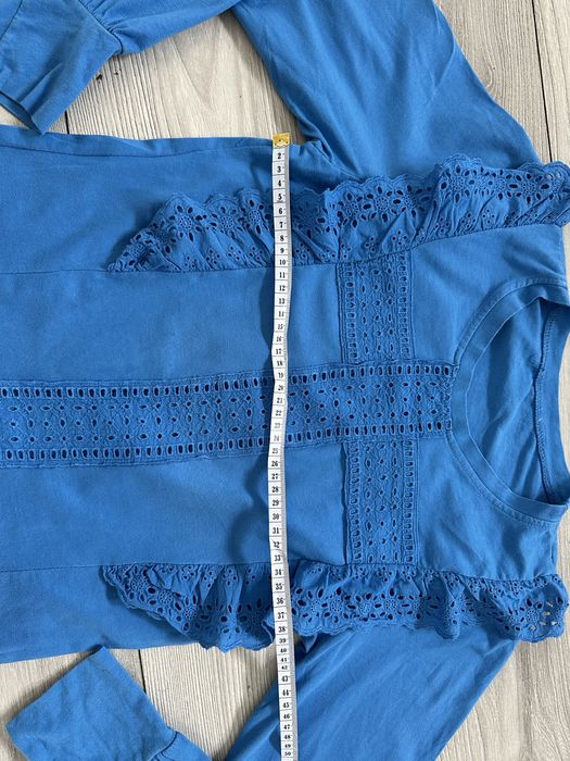 Zara niebieska bluzka dlugi rekaw indigo S/M zaboty koronka