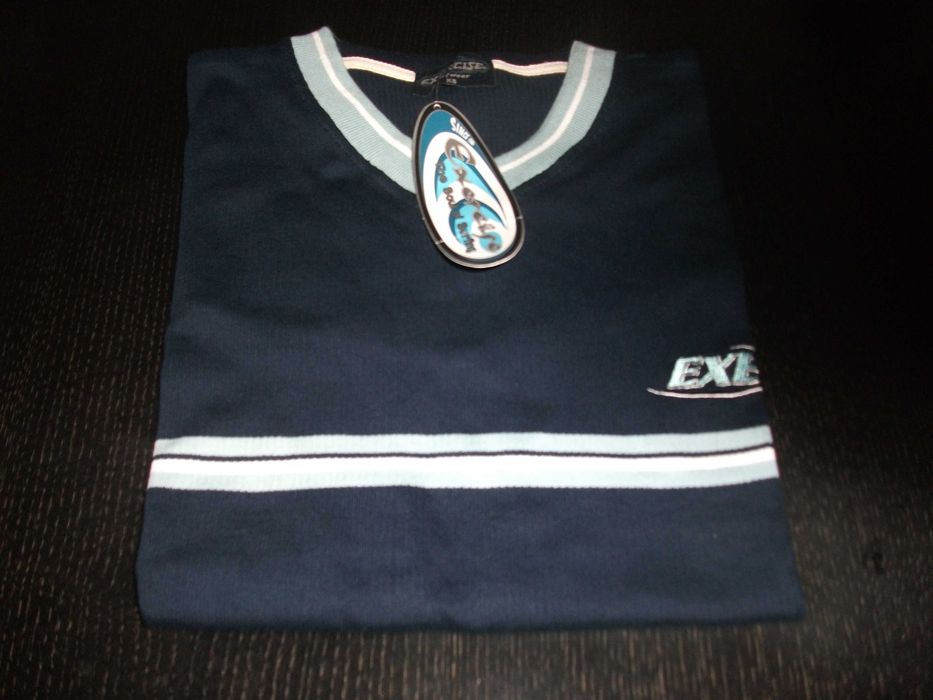 T-shirt Exercise, azul escuro, algodão canelado, original, nova