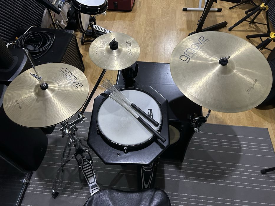 Kit bateria acustica custom tajon pratos groove personalizado incrivel