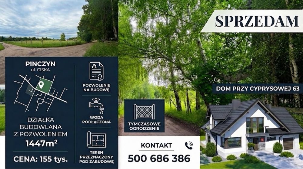 (Pinczyn tuz przy lesie) Dzialka budowlana z projektem i pozwoleniem na budowe