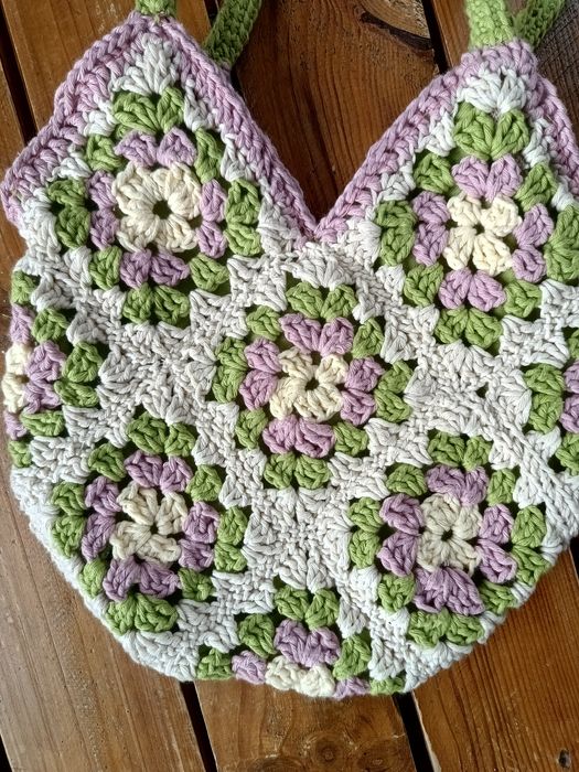 Szydełkowa torba handmade rękodzieło kwadraty babuni