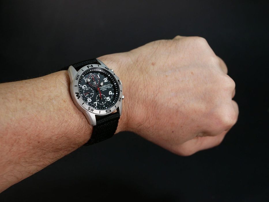 Seiko SND399Р Black з хронографом, нейлоновий ремінець