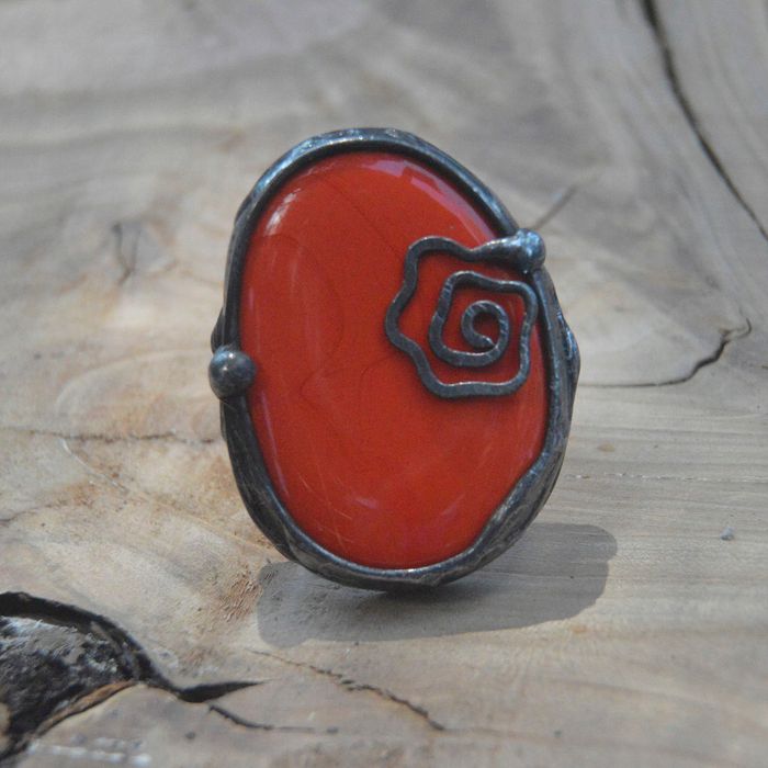 Orange - ceramiczny regulowany pierścionek witrażowy uniwersalny