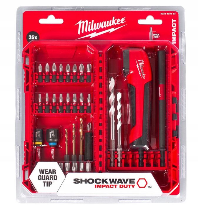ZESTAW bitów i wierteł z nasadką kątową 35 elementów MILWAUKEE