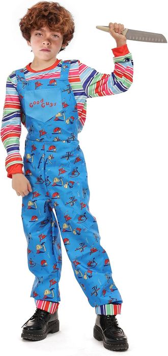 Kostium Chucky Dla Dzieci – Ogrodniczki W Paski 7-8 Lat
