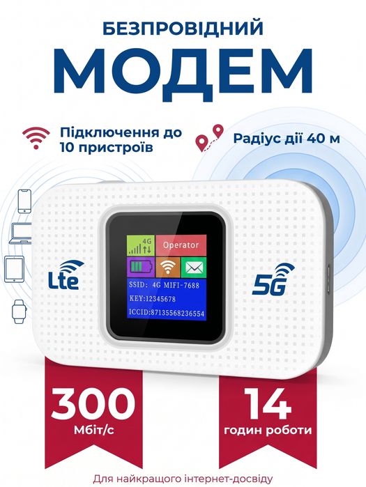 Аккумуляторный 4G Wi-Fi модем, протативный переносной роутер с экраном, LCD7003W