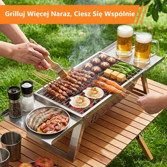 Składany grill węglowy przenośny kemping piknik plaża + torba rękawiczki