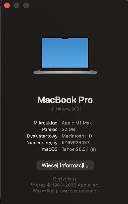 Ultrabook MacBook Pro 14,2” M1 MAX  32Gb ramu 1TB SSD
