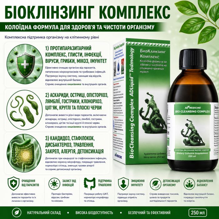 Биоклинзинг коллоидный противопаразитарный комплекс, вирусы, лямблии
