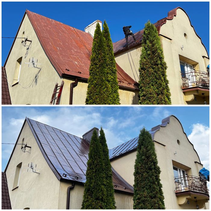 Mycie i malowanie Dachu oraz elewacji.Klejenie papy czyszczenie kostki