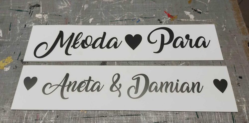 Tablice auta Młoda Para Imiona imię czarne pcv2 wodoodporne 2 sztuki