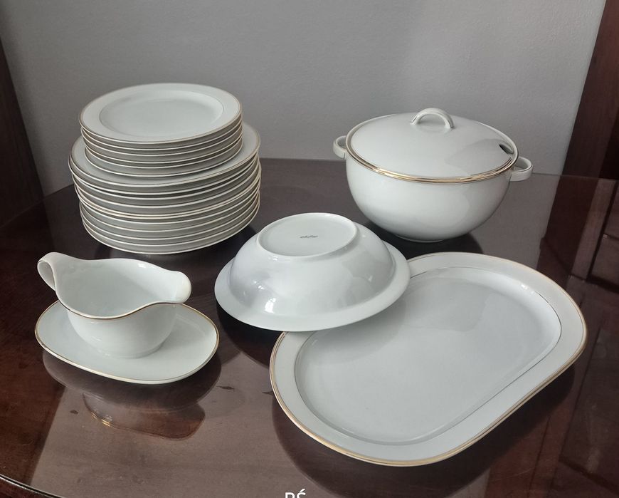 Arzberg elegancki porcelanowy serwis obiadowy złoty pasek