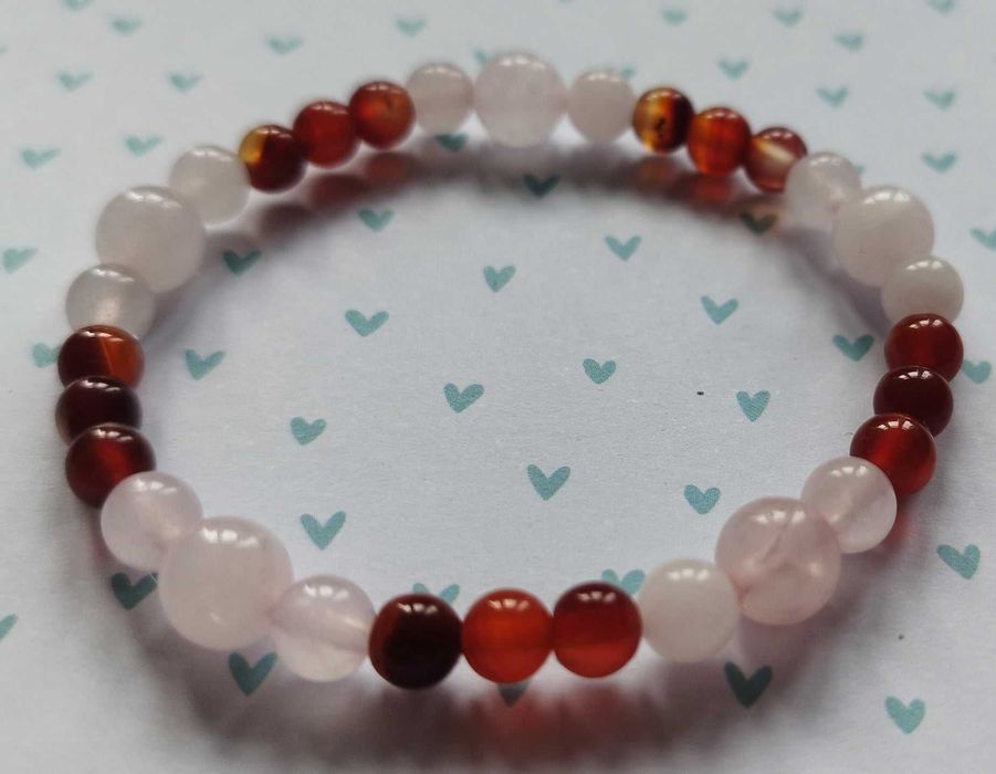 Bransoletka z kamieni naturalnych- kwarc różowy i karneol