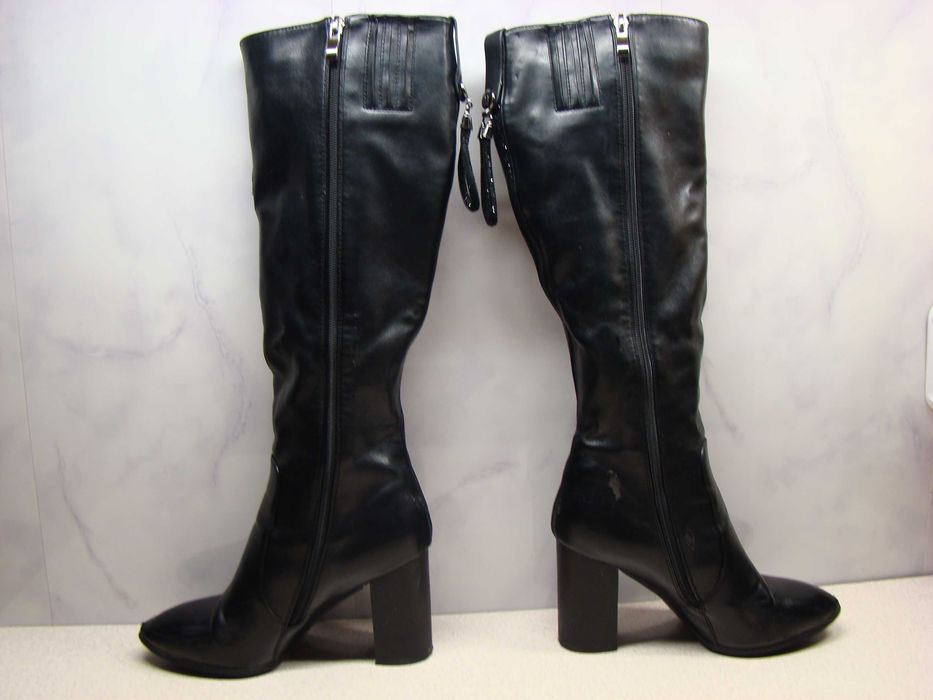 Bawoczka czarne ocieplane kozaki R. 36 damskie do kolana na obcasie