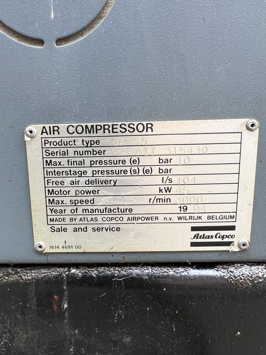 Sprężarka śrubowa Kompresor atlas copco GA45