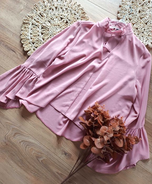 jasnoróżowa pudrowa pudrowy róż bluzka koszula z długim rękawem 44XXL