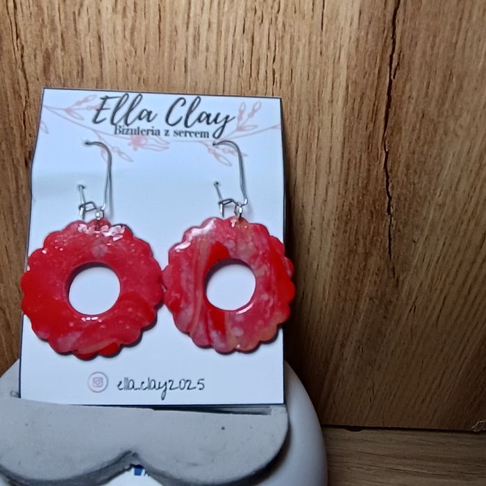 Handmade kolczyki wiszące bigle srebrne stal chirurgiczna serce czarne