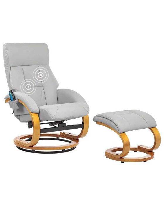 Massage Chair FORCE with Footstool Faux Leather Light Grey