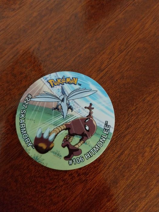 Skarmory 227 e Hitmonlee 106, Pokémon Tazos League, raro, edição limitada