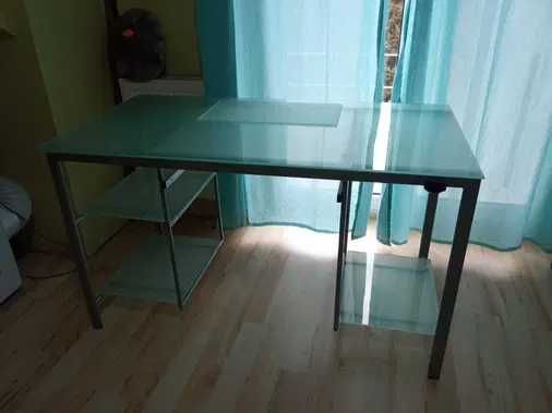 Biurko szklane duże mleczne szkło, bez uszkodzeń, stan bdb, stolik