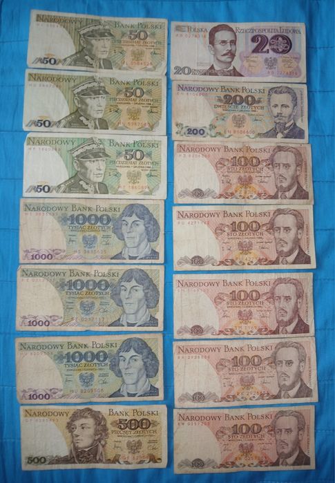 Stare polskie banknoty PRL 20,50,100,200,500,1000 zł Kopernik 1982 r