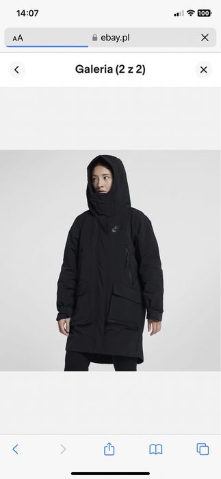 Parka dluga kurtka plaszcz nike damska 36/s 38/m czarna pierz puch