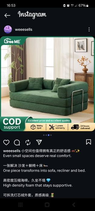 Sofá cama cor verde
