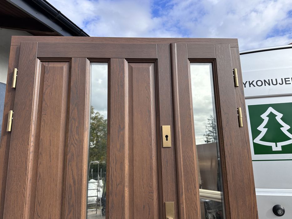 Drzwi wejściowe zewnętrzne drewniane dwuskrzydłowe dębowe cała Polska