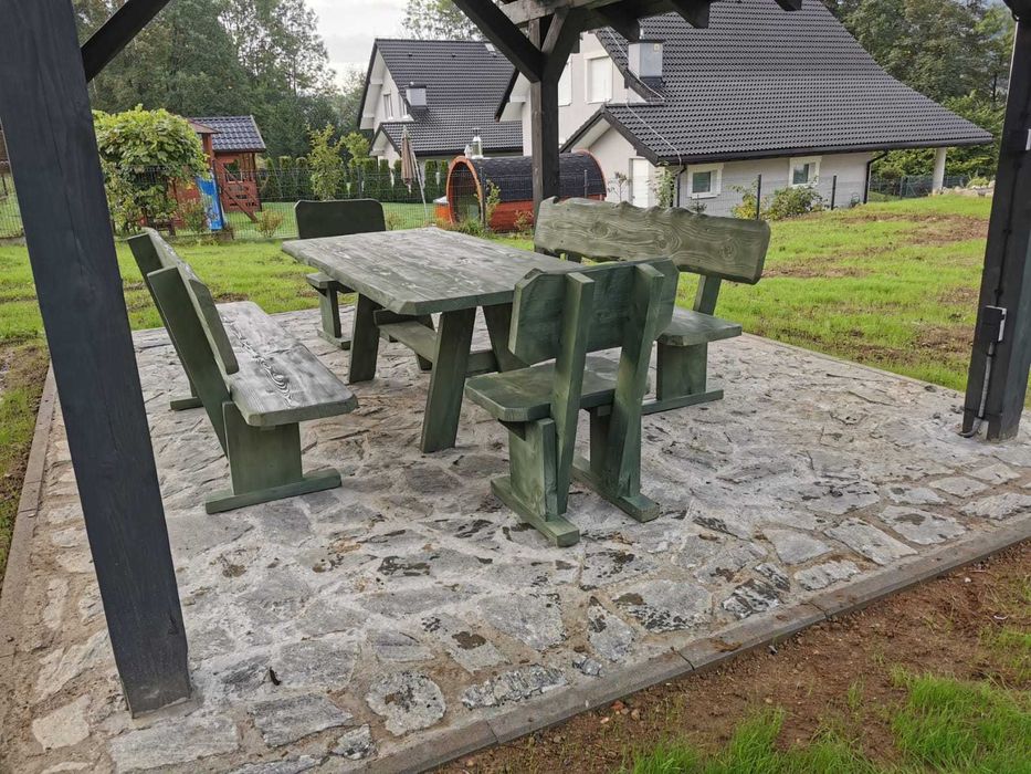 Meble ogrodowe DREWNIANE góralskie DO OGRODU biesiadne LITE DREWNO +
