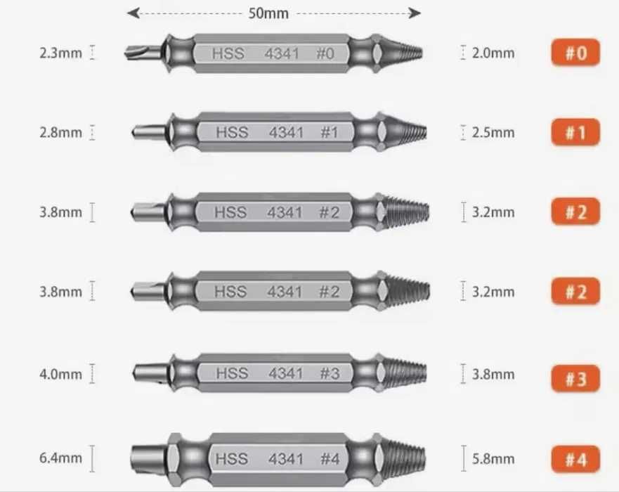 Набір 6шт екстрактор інструмент викручування зломаних злизаних болтів