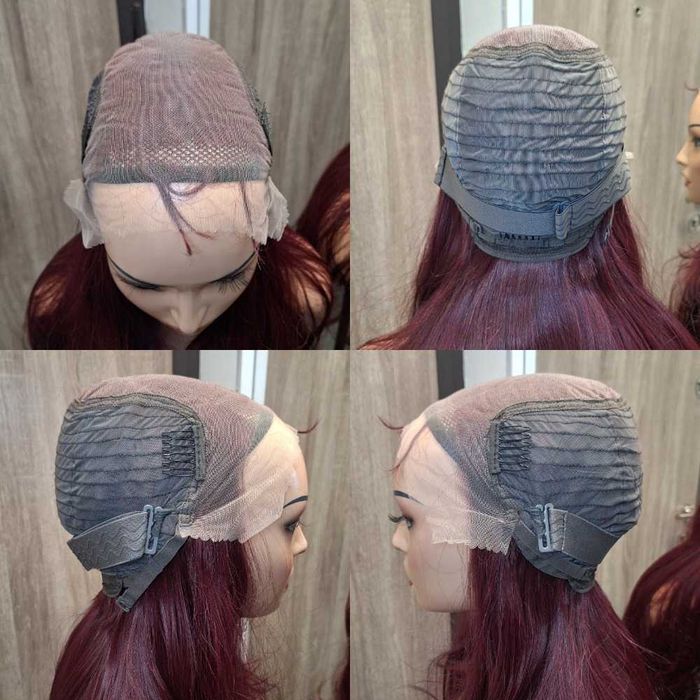 Długa Bordowa Kręcona Peruka Na Koronkowej Siateczce Lace Front Wig