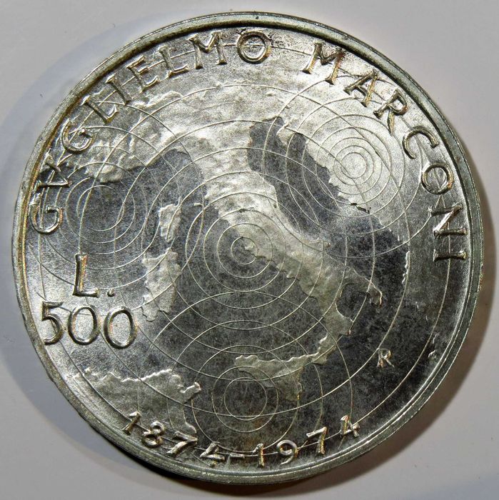 MOEDA Italia 500 Liras 1974 PROOF PRATA