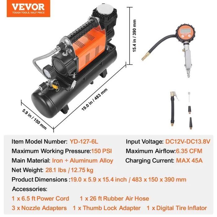 Compressor Vevor 12V 6L Novo