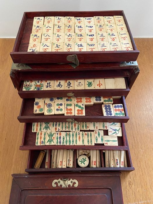 Raro e antigo jogo Mah-Jong do séc. XIX