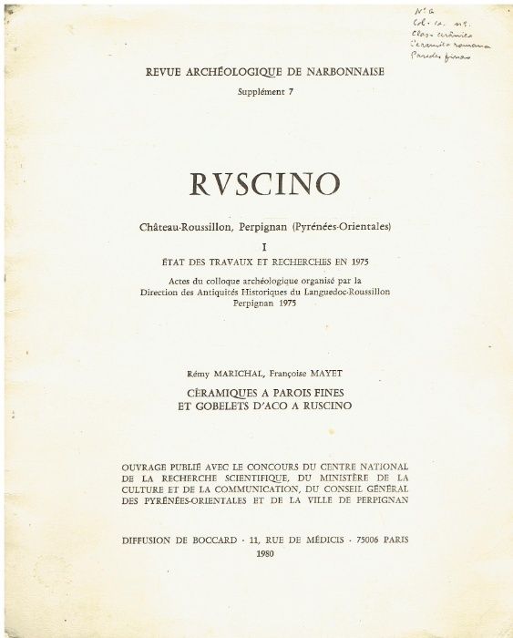 5296 Cerâmicas de paredes finas e copos de Aco em Ruscino, Ruscino I