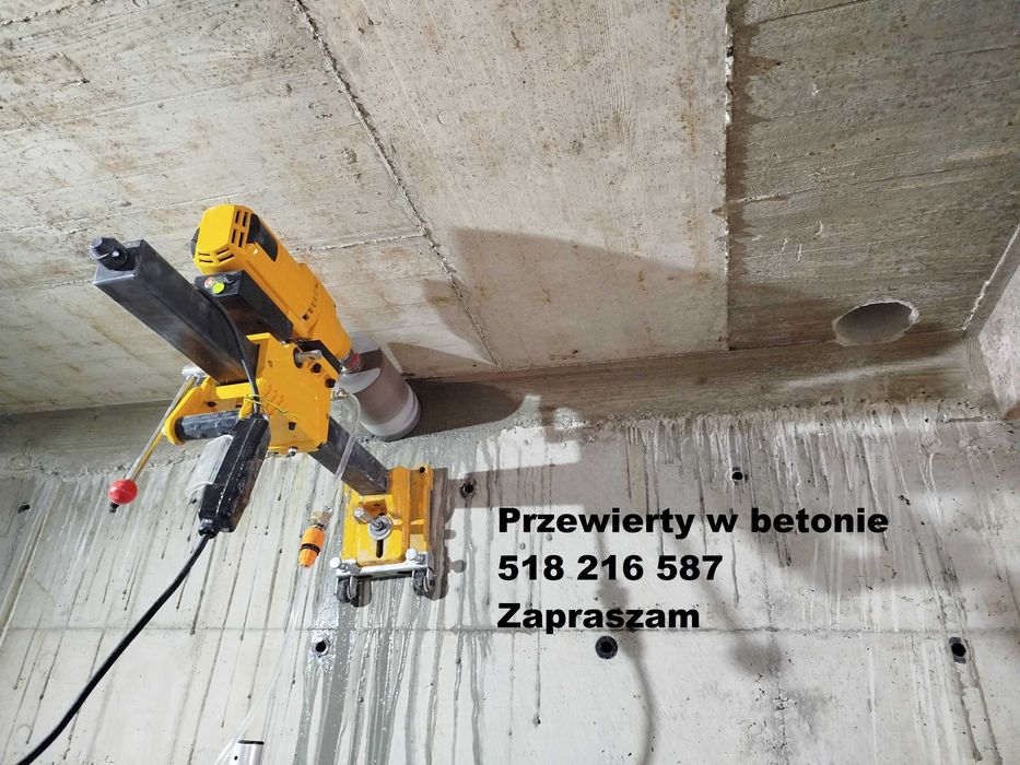 Wiercenie w stropie betonie, żelbet, wentylacja, C O, klima, kominek