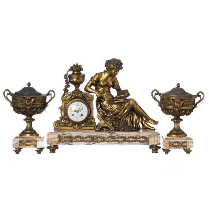 Relógio de mesa - Garniture relógio com urnas