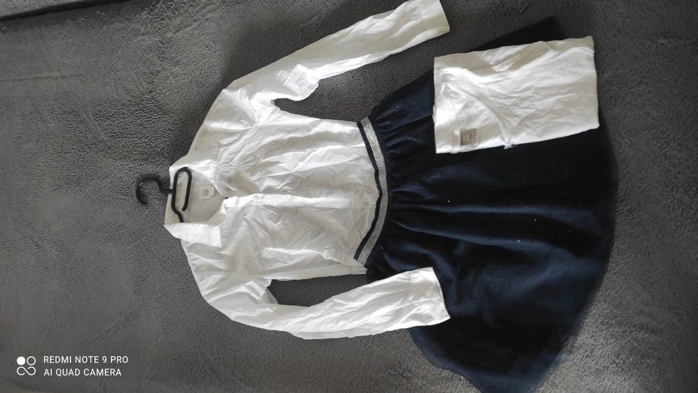 Strój na rozpoczęcie roku szkolnego 128 koszula biała spódniczka