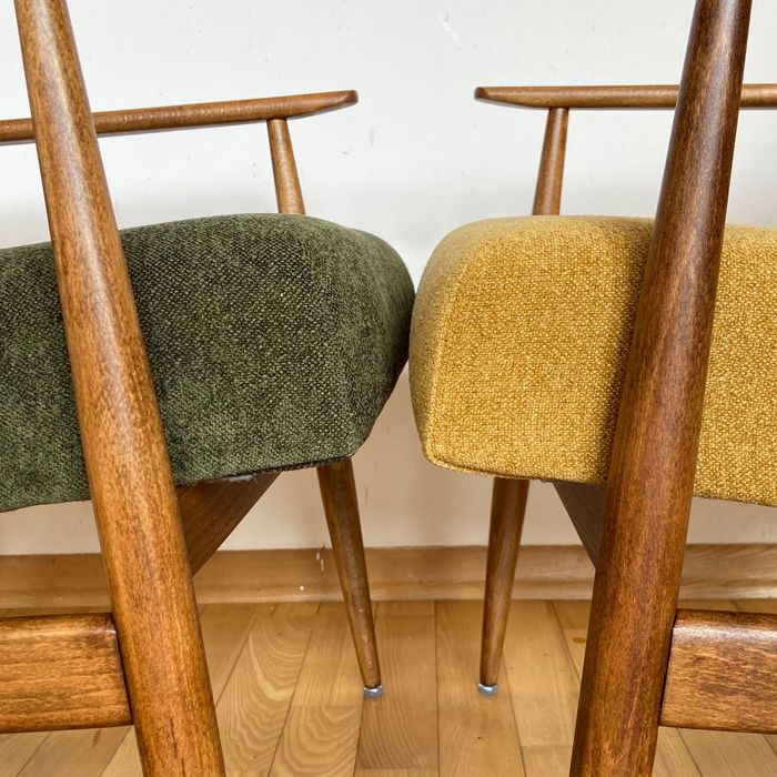 Oryginał Fotel lisek PRL melanżowa zielona żółta szenilowa H. Lis 3