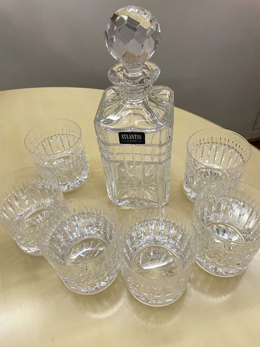 Conjunto de Garrafa e copos de whiskey de cristal Atlantis