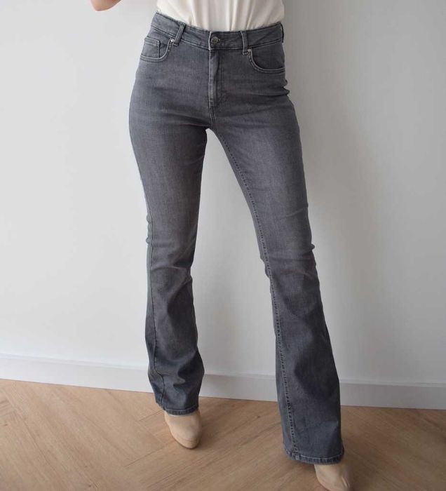 Only bootcut szwony szerokie nogawki 42 xl /34 spodnie wysoki stan szare tall