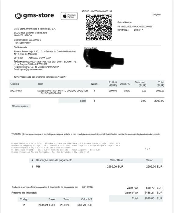 Macbook pro 14 M4 pro 24gb ram - 1TB ainda em garantia