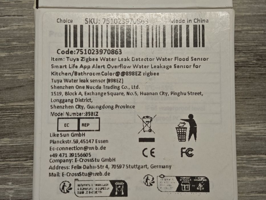 Датчик протікання води Tuya Zigbee